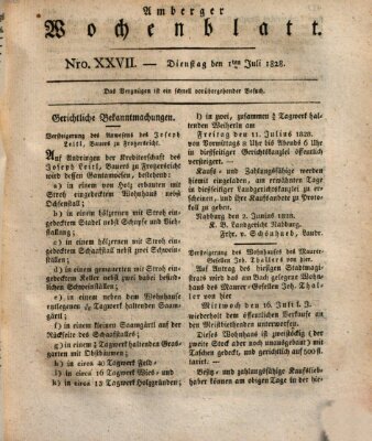 Amberger Wochenblatt (Oberpfälzisches Wochenblat) Dienstag 1. Juli 1828