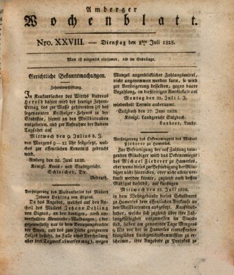 Amberger Wochenblatt (Oberpfälzisches Wochenblat) Dienstag 8. Juli 1828