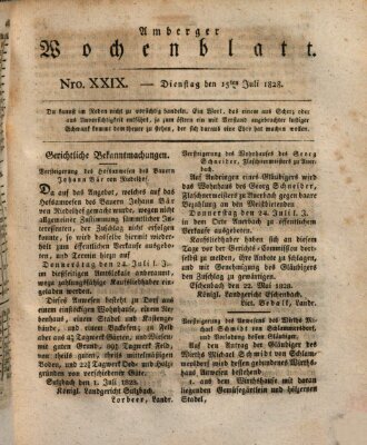 Amberger Wochenblatt (Oberpfälzisches Wochenblat) Dienstag 15. Juli 1828