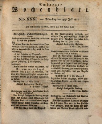 Amberger Wochenblatt (Oberpfälzisches Wochenblat) Dienstag 29. Juli 1828