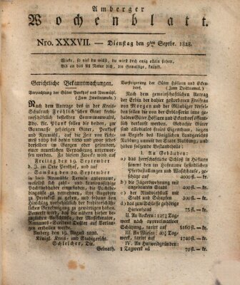 Amberger Wochenblatt (Oberpfälzisches Wochenblat) Dienstag 9. September 1828