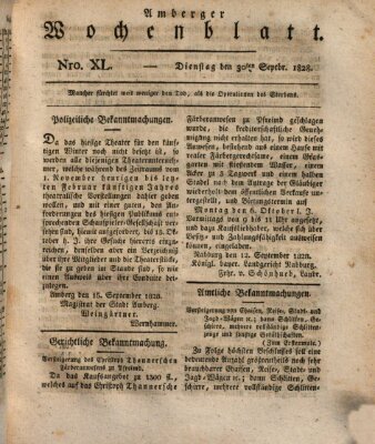 Amberger Wochenblatt (Oberpfälzisches Wochenblat) Dienstag 30. September 1828