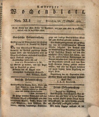 Amberger Wochenblatt (Oberpfälzisches Wochenblat) Dienstag 7. Oktober 1828