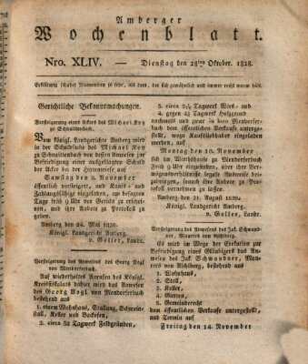 Amberger Wochenblatt (Oberpfälzisches Wochenblat) Dienstag 28. Oktober 1828