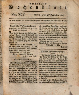 Amberger Wochenblatt (Oberpfälzisches Wochenblat) Dienstag 4. November 1828