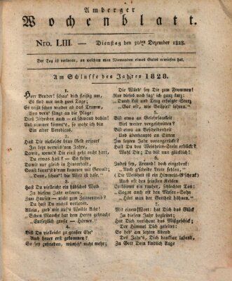 Amberger Wochenblatt (Oberpfälzisches Wochenblat) Dienstag 30. Dezember 1828