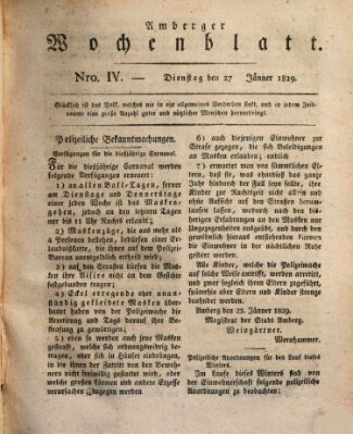 Amberger Wochenblatt (Oberpfälzisches Wochenblat) Dienstag 27. Januar 1829