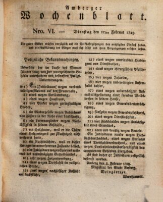 Amberger Wochenblatt (Oberpfälzisches Wochenblat) Dienstag 10. Februar 1829