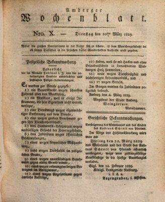 Amberger Wochenblatt (Oberpfälzisches Wochenblat) Dienstag 10. März 1829