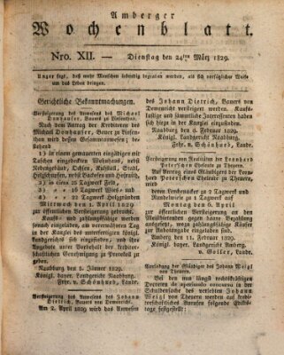 Amberger Wochenblatt (Oberpfälzisches Wochenblat) Dienstag 24. März 1829