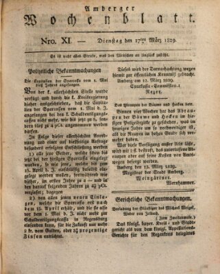 Amberger Wochenblatt (Oberpfälzisches Wochenblat) Dienstag 17. März 1829