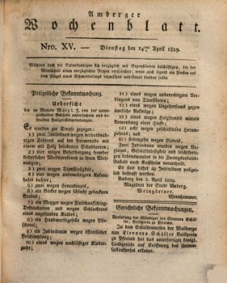 Amberger Wochenblatt (Oberpfälzisches Wochenblat) Dienstag 14. April 1829