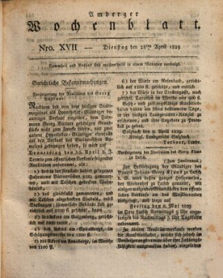 Amberger Wochenblatt (Oberpfälzisches Wochenblat) Dienstag 28. April 1829