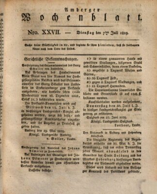 Amberger Wochenblatt (Oberpfälzisches Wochenblat) Dienstag 7. Juli 1829