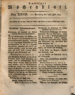 Amberger Wochenblatt (Oberpfälzisches Wochenblat) Dienstag 14. Juli 1829