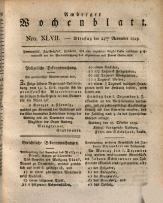 Amberger Wochenblatt (Oberpfälzisches Wochenblat) Dienstag 24. November 1829