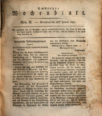 Amberger Wochenblatt (Oberpfälzisches Wochenblat) Dienstag 12. Januar 1830