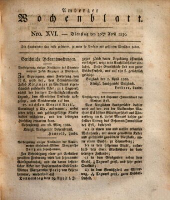 Amberger Wochenblatt (Oberpfälzisches Wochenblat) Dienstag 20. April 1830