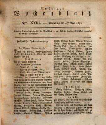 Amberger Wochenblatt (Oberpfälzisches Wochenblat) Dienstag 4. Mai 1830