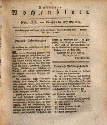 Amberger Wochenblatt (Oberpfälzisches Wochenblat) Dienstag 18. Mai 1830