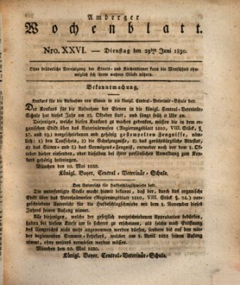 Amberger Wochenblatt (Oberpfälzisches Wochenblat) Dienstag 29. Juni 1830