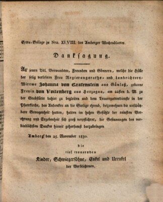 Amberger Wochenblatt (Oberpfälzisches Wochenblat) Dienstag 30. November 1830