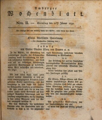 Amberger Wochenblatt (Oberpfälzisches Wochenblat) Dienstag 11. Januar 1831