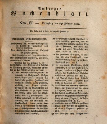 Amberger Wochenblatt (Oberpfälzisches Wochenblat) Dienstag 8. Februar 1831