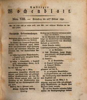 Amberger Wochenblatt (Oberpfälzisches Wochenblat) Dienstag 22. Februar 1831