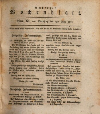 Amberger Wochenblatt (Oberpfälzisches Wochenblat) Dienstag 15. März 1831