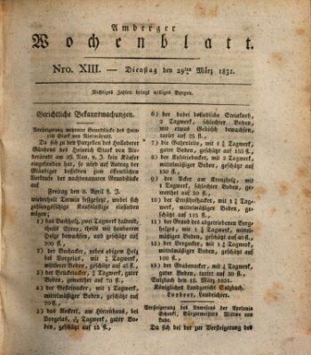 Amberger Wochenblatt (Oberpfälzisches Wochenblat) Dienstag 29. März 1831