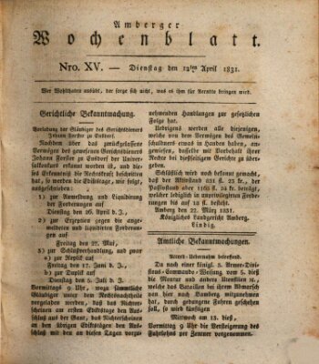 Amberger Wochenblatt (Oberpfälzisches Wochenblat) Dienstag 12. April 1831