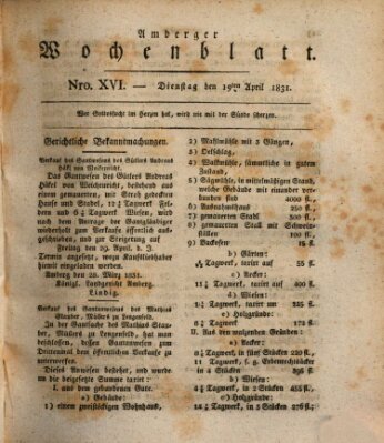 Amberger Wochenblatt (Oberpfälzisches Wochenblat) Dienstag 19. April 1831