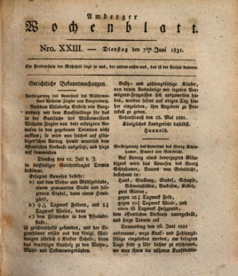 Amberger Wochenblatt (Oberpfälzisches Wochenblat) Dienstag 7. Juni 1831