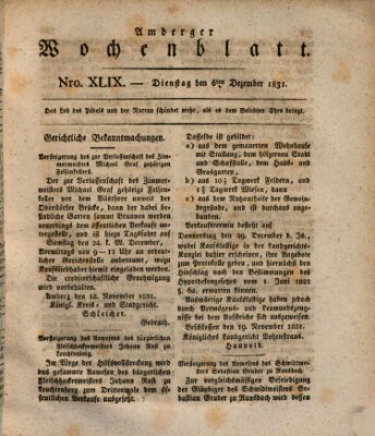 Amberger Wochenblatt (Oberpfälzisches Wochenblat) Dienstag 6. Dezember 1831