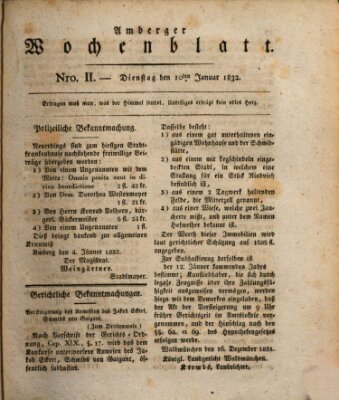 Amberger Wochenblatt (Oberpfälzisches Wochenblat) Dienstag 10. Januar 1832