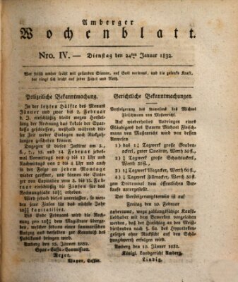 Amberger Wochenblatt (Oberpfälzisches Wochenblat) Dienstag 24. Januar 1832