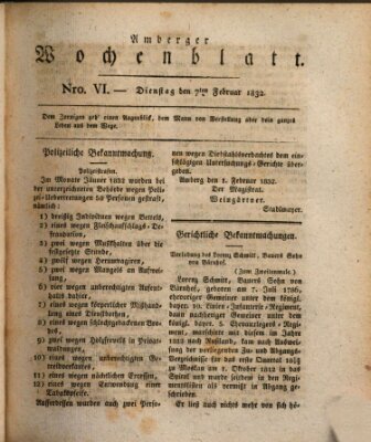 Amberger Wochenblatt (Oberpfälzisches Wochenblat) Dienstag 7. Februar 1832