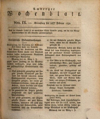 Amberger Wochenblatt (Oberpfälzisches Wochenblat) Dienstag 28. Februar 1832