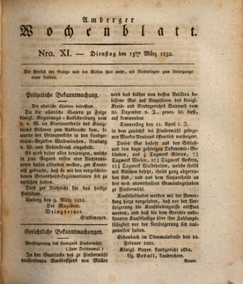 Amberger Wochenblatt (Oberpfälzisches Wochenblat) Dienstag 13. März 1832