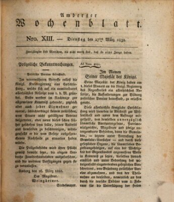 Amberger Wochenblatt (Oberpfälzisches Wochenblat) Dienstag 27. März 1832