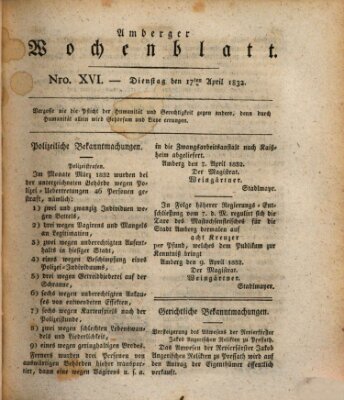 Amberger Wochenblatt (Oberpfälzisches Wochenblat) Dienstag 17. April 1832