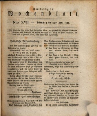 Amberger Wochenblatt (Oberpfälzisches Wochenblat) Dienstag 24. April 1832