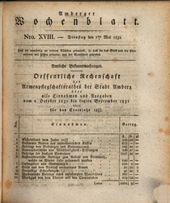 Amberger Wochenblatt (Oberpfälzisches Wochenblat) Dienstag 1. Mai 1832