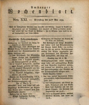 Amberger Wochenblatt (Oberpfälzisches Wochenblat) Dienstag 22. Mai 1832