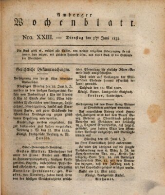 Amberger Wochenblatt (Oberpfälzisches Wochenblat) Dienstag 5. Juni 1832