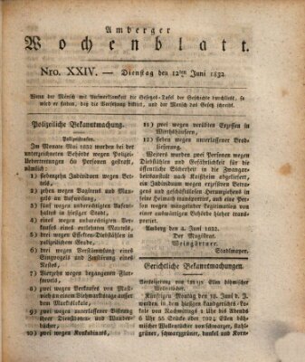 Amberger Wochenblatt (Oberpfälzisches Wochenblat) Dienstag 12. Juni 1832