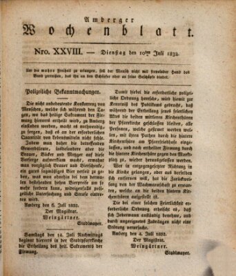 Amberger Wochenblatt (Oberpfälzisches Wochenblat) Dienstag 10. Juli 1832