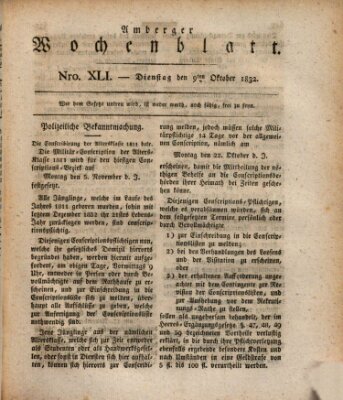 Amberger Wochenblatt (Oberpfälzisches Wochenblat) Dienstag 9. Oktober 1832