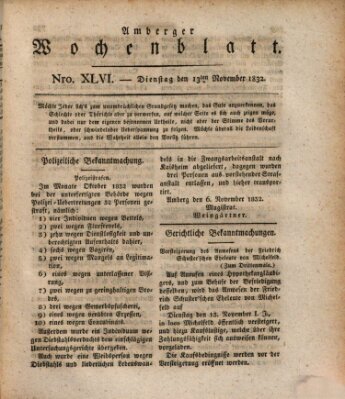 Amberger Wochenblatt (Oberpfälzisches Wochenblat) Dienstag 13. November 1832